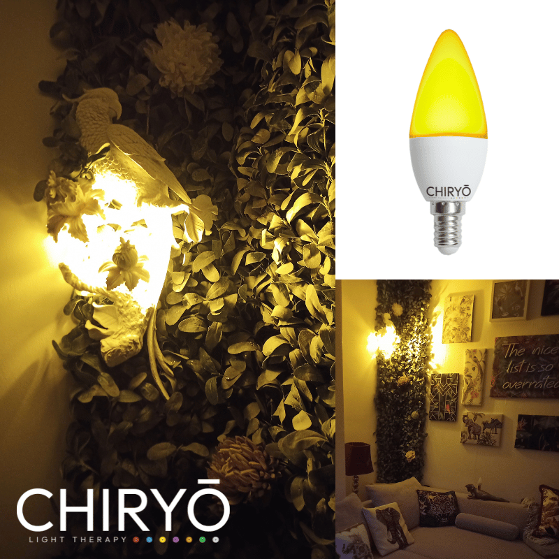 RELAX Sunset Amber E14 candle light bulb Blue Light Free 3W living room using amber candle light bulb wall art and parrot wall scone warm healthy Lighting CHIRYO LIGHT THERAPY