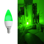 calm green light bulb candle lightbulb CHIRYŌ Light Therapy Calm Green 520nm E14 narrowband green candle bulb providing low-stimulus lighting for headache and migraine recovery