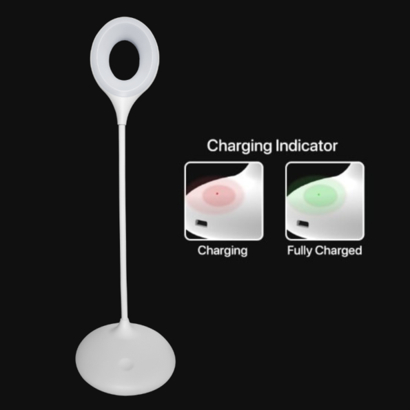 CHIRYO Light Therapy full spectrum peaceful red 630nm - sunset amber premium healthy lamp 600nm and coo white 4000k Battery powered Lamp White gooseneck showing charging indicator