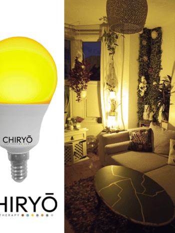 RELAX living room sofa plants a glowing lizard lamp using warm Sunset Amber E14 bulb light bulb Blue Light Free 5W shown left of image healthy Lighting CHIRYO LIGHT THERAPY