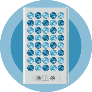 blue light therapy panel switched on showing wavelengths 415nm and 453nm treatment 7in1 acne eczema psoriasis vitiligo oil redness rosacea chiryo light therapy